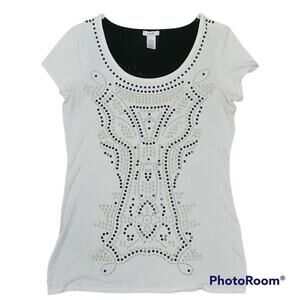 Cache' T-Shirt Sequins and Studs Cap Sleeves Sz M